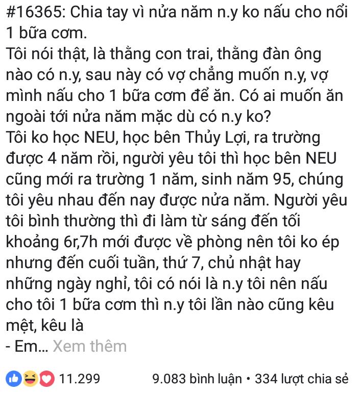 Yêu nhau nửa năm cô gái không nấu nổi cho bạn trai một bữa cơm, cuộc tình thế là đứt gánh-1