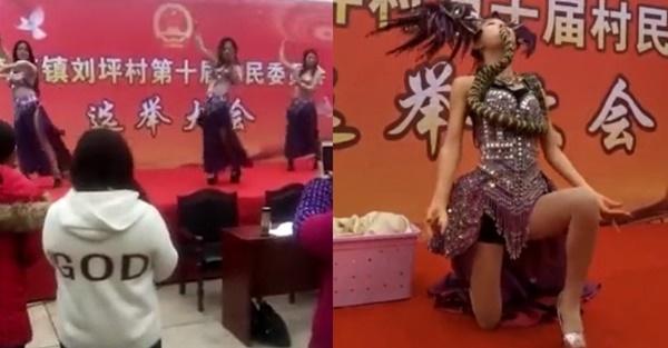Ngôi làng Trung Quốc gây sốc khi thuê vũ công múa bụng, múa rắn phục vụ bầu cử-1