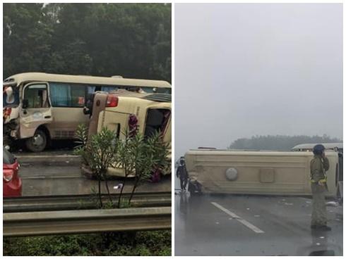 Xe khách lật nhào trên cao tốc Nội Bài - Lào Cai