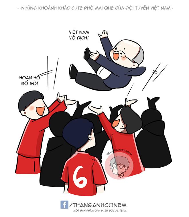 Tranh vui: Tuyển Việt Nam uống bia bằng cúp, Quang Hải hóa siêu nhân-1