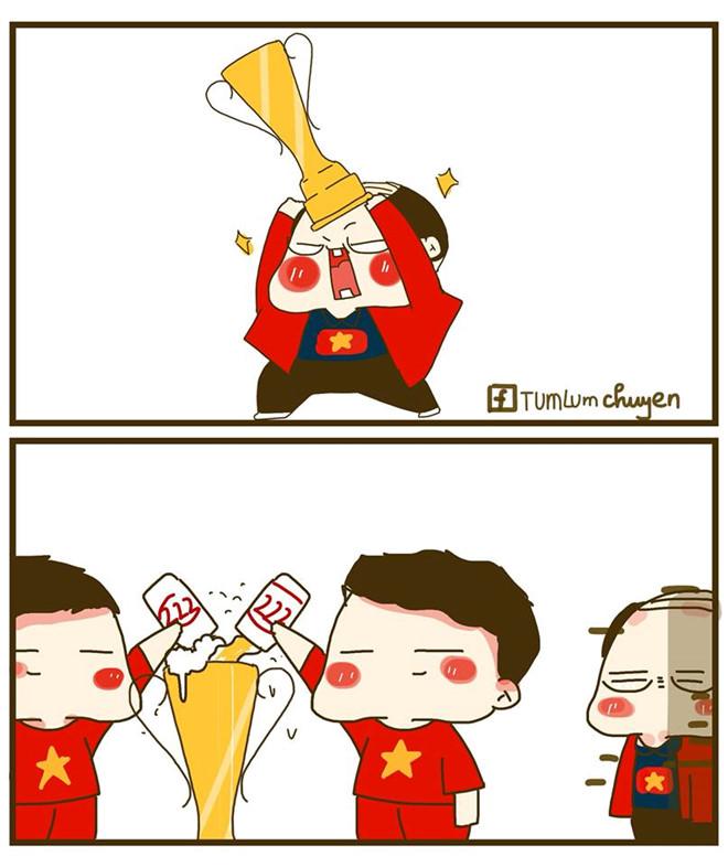Tranh vui: Tuyển Việt Nam uống bia bằng cúp, Quang Hải hóa siêu nhân-9