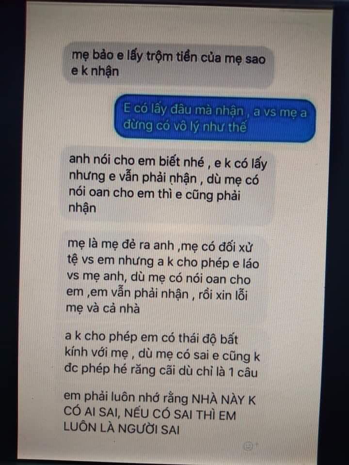 Dân mạng phẫn nộ với tin nhắn chồng ép vợ nhận ăn cắp tiền của mẹ-1