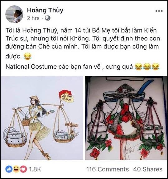 Fan thiết kế quốc phục hoa dâm bụt, chè đậu đen giúp Hoàng Thùy chinh chiến Miss Universe 2019-4