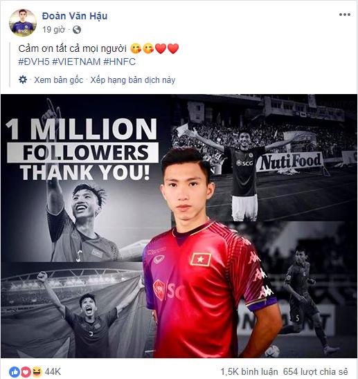 Đoàn Văn Hậu chính thức bước vào câu lạc bộ triệu like của dàn sao ĐTVN-1