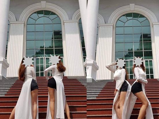 Mặc áo dài với quần đùi, hai cô gái bị chỉ trích mạnh mẽ