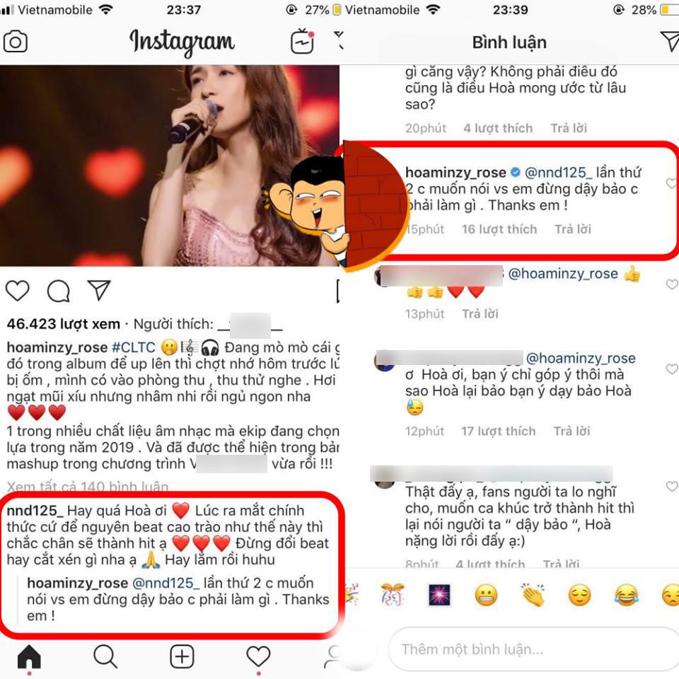 Fan cố gắng góp ý thiện chí, Hòa Minzy lại gây bão khi đáp trả gay gắt: Đừng dạy bảo chị-2