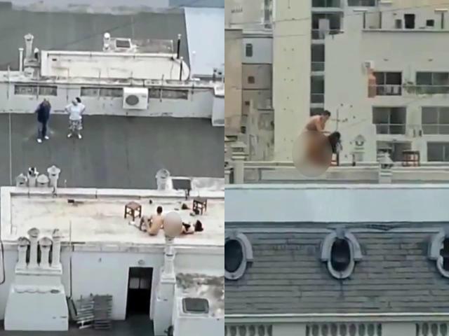 Cặp đôi gây shock khi bày trò ân ái trên sân thượng, biết có người quay lén còn thản nhiên vẫy tay chào-1