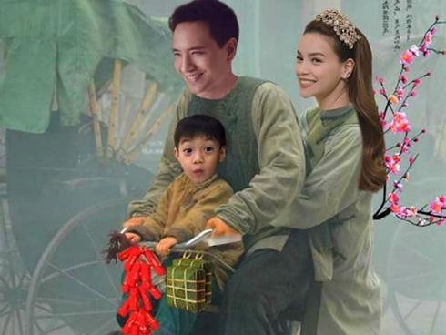ẢNH CHẾ SỐT XÌNH XỊCH: Kim Lý 'kẹp 3' bằng xe đạp đưa Hồ Ngọc Hà và Subeo đi chợ sắm Tết
