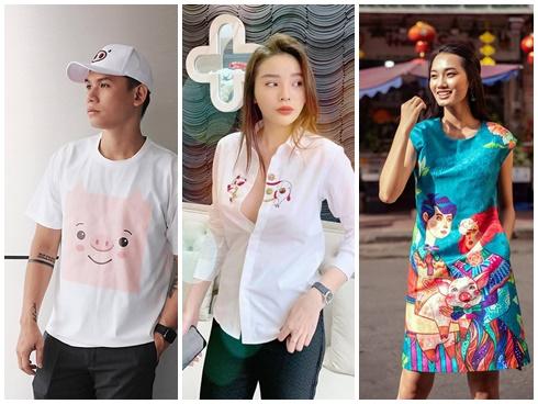 Họa tiết heo con được sao Việt 'mê mẩn' dịp Tết Kỷ Hợi