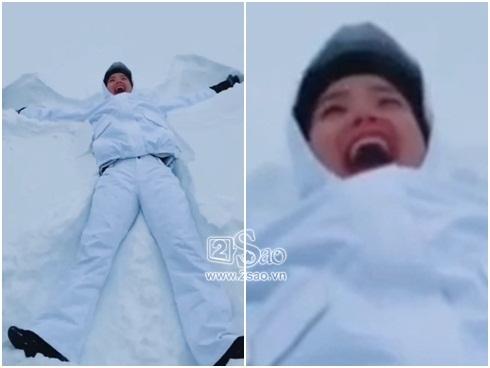 Minh Hằng hào hứng làm 'bươm bướm quẫy tuyết' nhưng ai nấy chỉ quan tâm đến vòng tròn đỏ rực kỳ cục quanh miệng cô