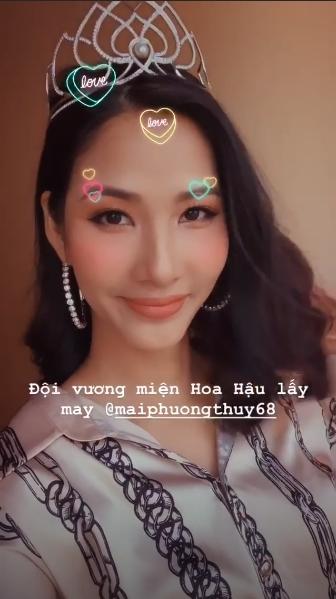 Hoàng Thùy chưa thi Miss Universe 2019 mà đã có hoa hậu cho mượn vương miện đội đầu để lấy may-1