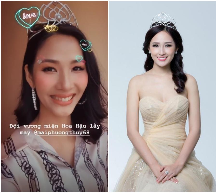 Hoàng Thùy chưa thi Miss Universe 2019 mà đã có hoa hậu cho mượn vương miện đội đầu để lấy may-2