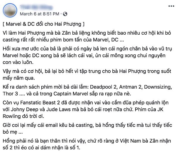 Vì Hai Phượng, Ngô Thanh Vân từng từ chối hàng loạt phim siêu anh hùng Hollywood-2