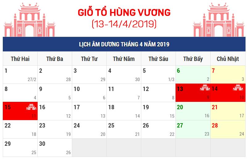Lịch nghỉ chi tiết giỗ tổ Hùng Vương và lễ 30/4 - 1/5: Tổng là 8 ngày-1
