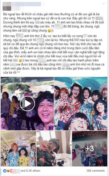 Khoảnh khắc được share điên đảo hôm nay: 11 anh em giả nữ hát hò trong đám cưới vì bà ngoại ao ước có cháu gái-1