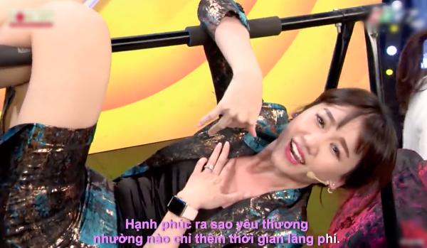Hari Won vừa đu xà vừa hát khiến Trường Giang mắt tròn mắt dẹt vì hoảng, còn khán giả cười muốn vỡ trường quay-5