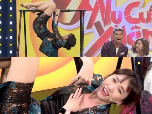 Hari Won vừa đu xà vừa hát khiến Trường Giang mắt tròn mắt dẹt vì hoảng, còn khán giả cười muốn vỡ trường quay