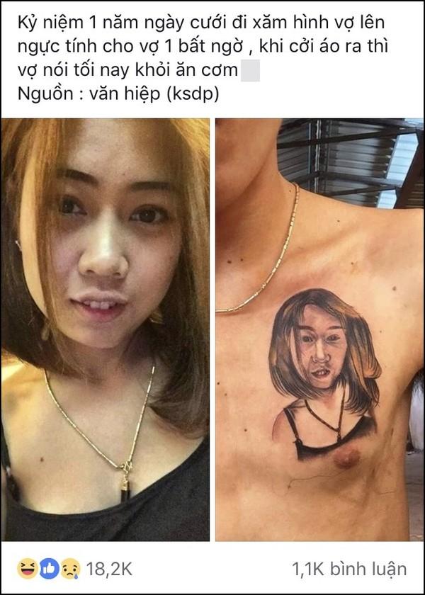 Anh chàng hí hửng xăm hình vợ lên ngực kỷ niệm 1 năm ngày cưới, tưởng nàng vui ai dè bị mắng cho tơi tả-1