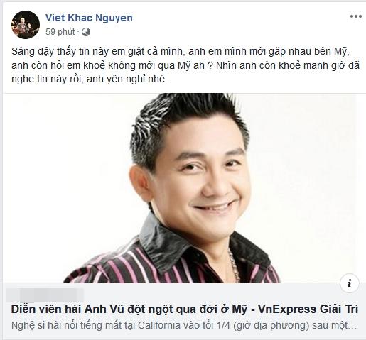 Sao Việt bàng hoàng đến xót thương tột độ khi nghệ sĩ Anh Vũ qua đời đột ngột trên đất Mỹ-4