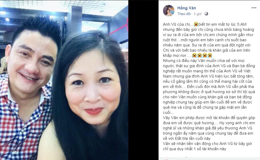 Sau 4 tiếng kêu gọi, NSND Hồng Vân đã nhận đủ số tiền gần 500 triệu đồng đưa thi thể Anh Vũ về nước-1