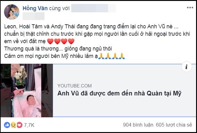 Anh Vũ được trang điểm hồng hào, mặc áo dài nền nã trước khi làm lễ viếng tại Mỹ để trở về Việt Nam-3