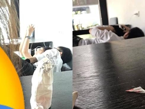 Giữa quán trà sữa thanh thiên bạch nhật, đôi nam nữ hồn nhiên nằm âu yếm nhau khiến khách hàng xung quanh nóng mắt