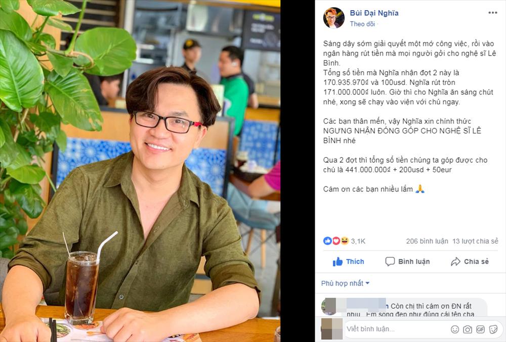 MC Đại Nghĩa thông báo ngưng nhận tiền ủng hộ nghệ sĩ Lê Bình sau khi đã chốt sổ hơn 400 triệu đồng-1