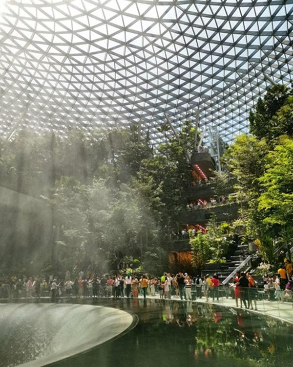 Du khách hào hứng check-in bên thác nước ở sân bay Changi-11