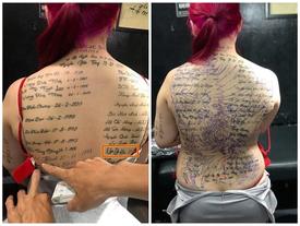 Xăm tên Khá Bảnh và hàng loạt ca sĩ lên lưng, cô gái bị chê giống bia tưởng niệm Xăm tên Khá Bảnh và hàng loạt ca sĩ lên lưng, cô gái bị chê giống bia tưởng niệm