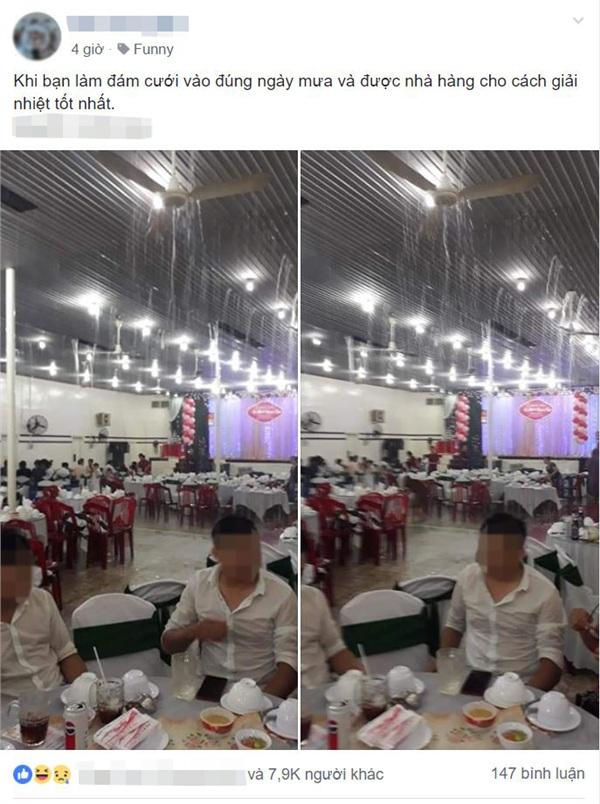 Đám cưới ngày mưa, mái tôn thủng làm nước trút xuống người quan khách không trượt phát nào-1