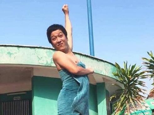 Sốc toàn tập với cảnh tượng Trường Giang quấn khăn tắm nửa vời bay lên như tiên nữ