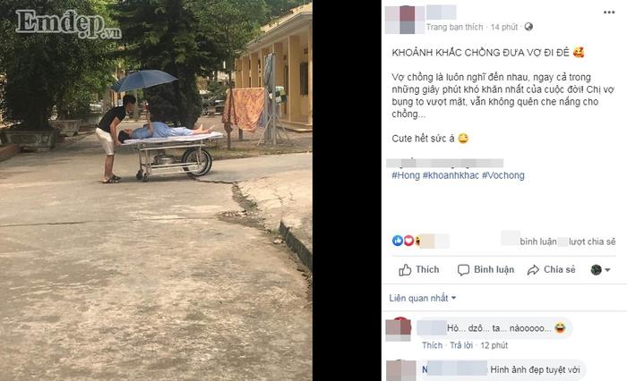 Lịm tim cảnh chồng đưa vợ đi đẻ, vợ bụng vượt mặt vẫn cầm ô che nắng cho chồng-1