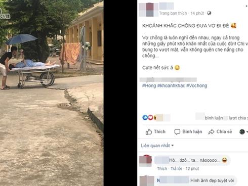 Lịm tim cảnh chồng đưa vợ đi đẻ, vợ bụng vượt mặt vẫn cầm ô che nắng cho chồng