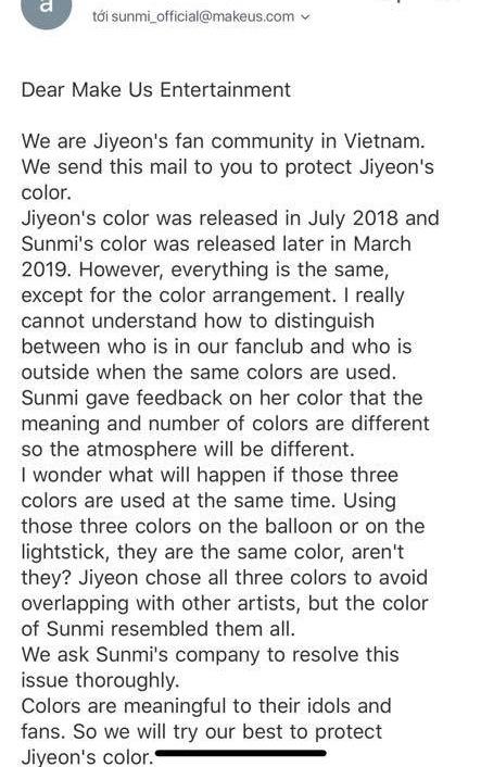 Lùm xùm trùng màu fandom giữa Jiyeon (T-ara) và Sunmi: V-Queens đồng loạt gửi thư đòi công bằng cho thần tượng-4