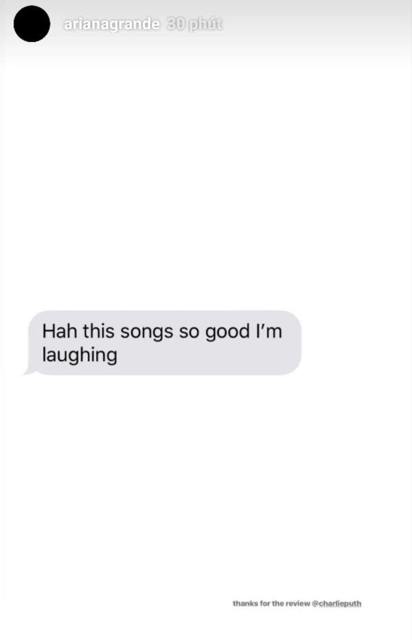 Ariana Grande gửi bài hát mới cho Charlie Puth nghe thử, và đây chính là phản ứng của anh chàng…-1