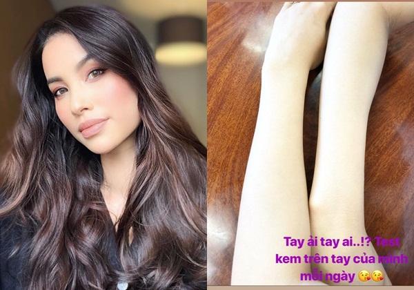 Phạm Hương test kem trắng da nhưng ai nấy đều kinh hãi khi nhìn vào cánh tay hoa hậu-2