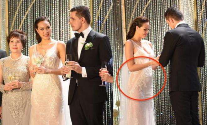 Siêu mẫu Phương Mai bất ngờ lộ vòng 2 lùm lùm như có bầu 4, 5 tháng trong đám cưới-5
