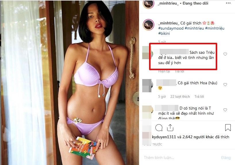 Chân dài Minh Triệu bị dân mạng nhắc nhở công khai vì đặt sách gần vùng nhạy cảm-2