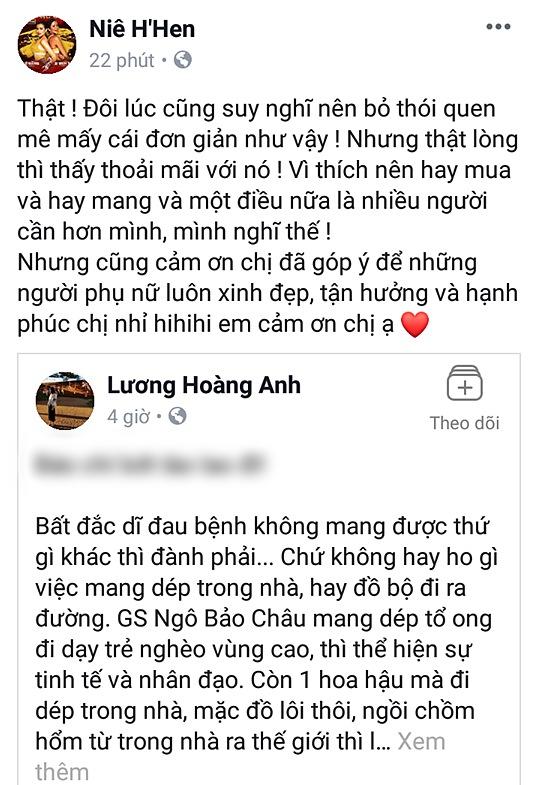 Sau khi mắng HHen Niê quê mùa lôm côm, vợ cũ Huy Khánh tiếp tục yêu cầu Hoa hậu phải tự trọng hơn và chấm dứt đi dép tổ ong-2