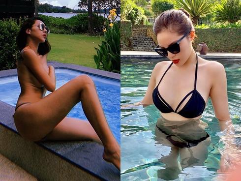 Kỳ Duyên mặc bikini bé xíu, Minh Triệu còn gây shock hơn khi hờ hững ngực trần tại bể bơi