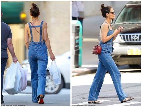 Giữa tin đồn chồng cũ Tom Cruise không phải bố Suri, Katie Holmes mặc quần yếm ‘quên’ áo