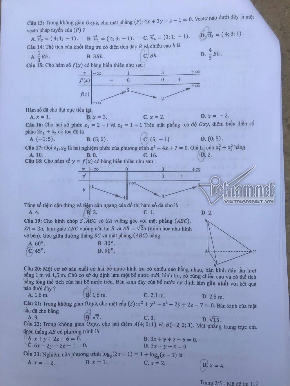 Đề thi THPT quốc gia môn Toán 2019 chính thức của Bộ GD-ĐT-2