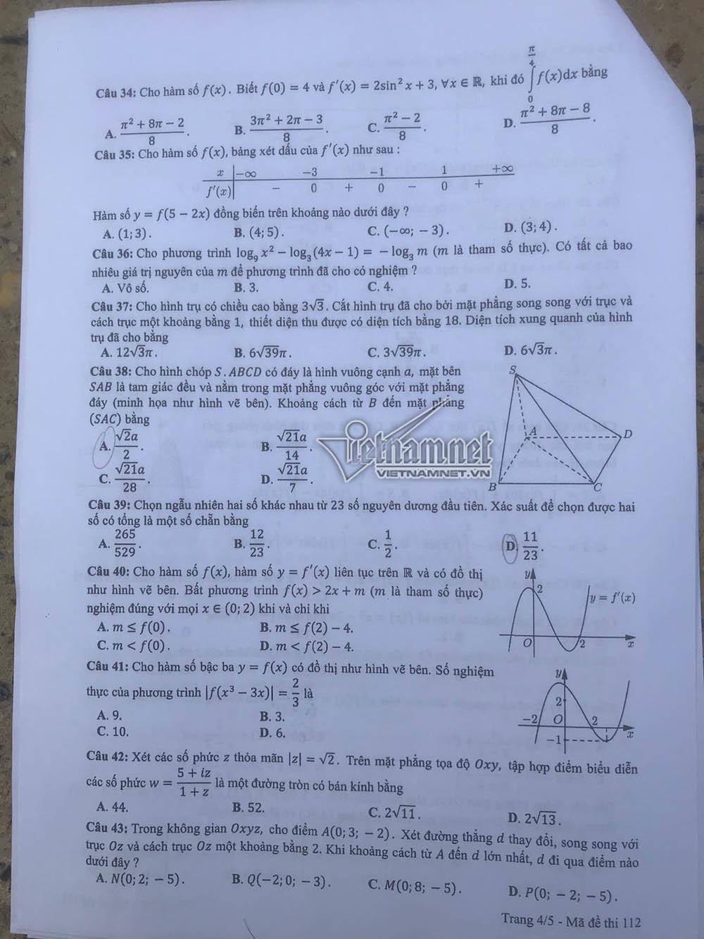 Đề thi THPT quốc gia môn Toán 2019 chính thức của Bộ GD-ĐT-4