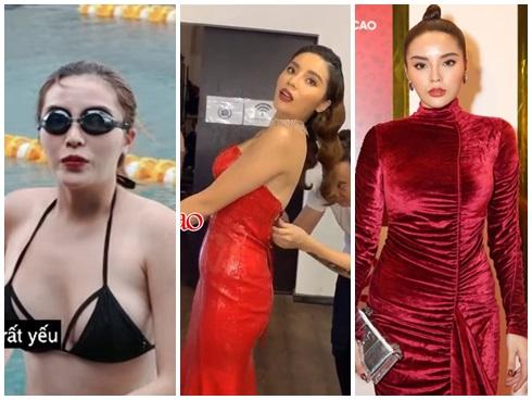 Kỳ Duyên liên tiếp lộ thân hình lúc thì 'vâm' như lực sĩ, lúc lại xồ xề như 'bà đẻ'