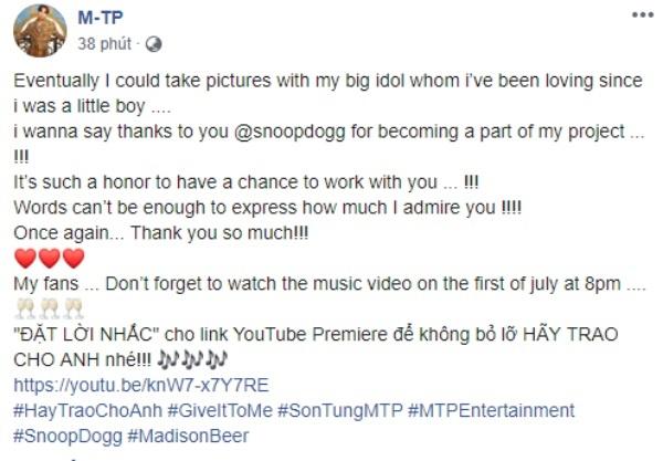 Sơn Tùng ‘nhá hàng’ ảnh chụp cùng rapper Snoop Dogg, nhắc fan hãy chuẩn bị chờ đón siêu phẩm trở lại-2