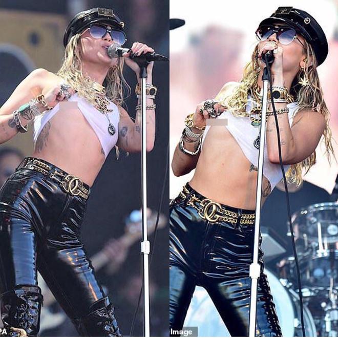 Miley Cyrus vén áo khoe ngực trên sân khấu-2