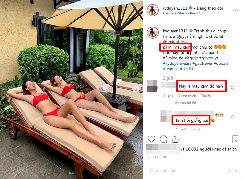 Hoa hậu Kỳ Duyên bị mỉa mai mù màu vì không phân biệt nổi bikini đang mặc tone đỏ hay cam-2