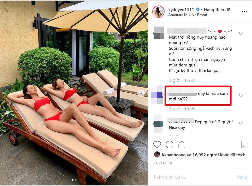 Hoa hậu Kỳ Duyên bị mỉa mai mù màu vì không phân biệt nổi bikini đang mặc tone đỏ hay cam-3