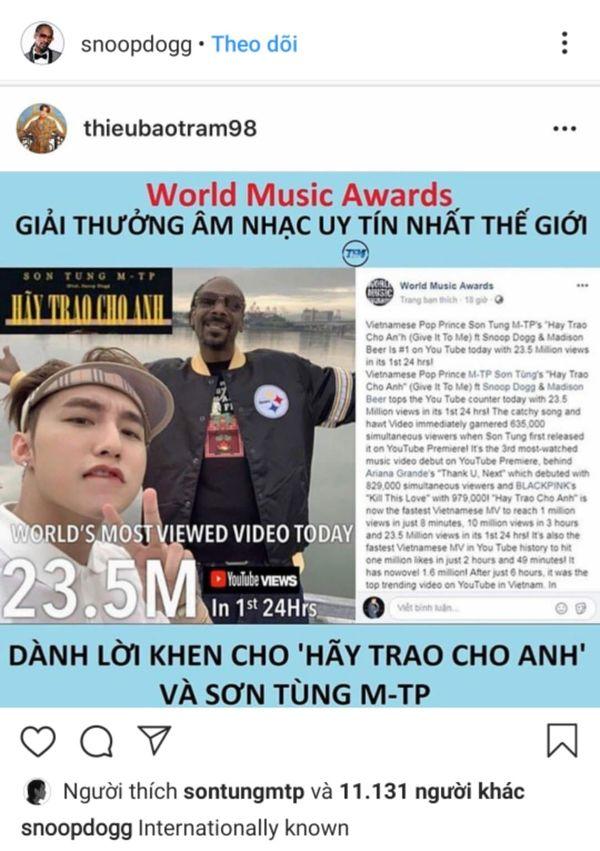 Thiều Bảo Trâm được Snoop Dogg cap màn hình chúc mừng Sơn Tùng MTP khiến Skys fan nháo nhào vì lo lắng-2