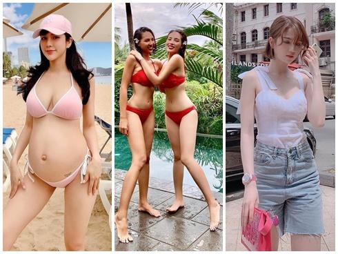 Kỳ Duyên - Minh Triệu lại diện bikini đôi đẹp mướt mắt - Ngọc Trinh khoe làn da trắng sáng với outfit mát mẻ
